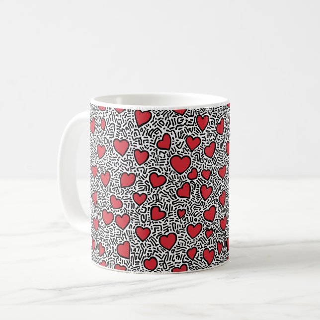 Pop Art Heart Pattern Coffee Mug (Front Left)