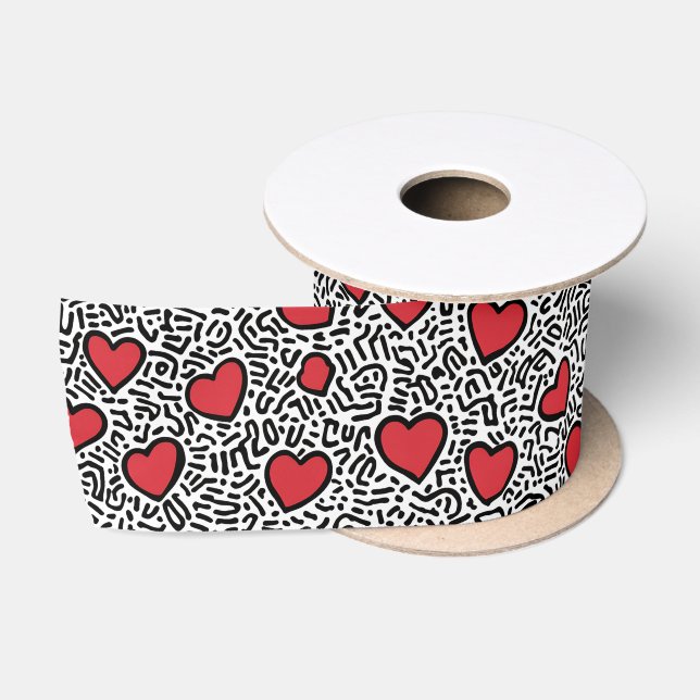 Pop Art Heart Pattern Satin Ribbon (Spool)