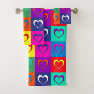 Pop art hearts bath towel set