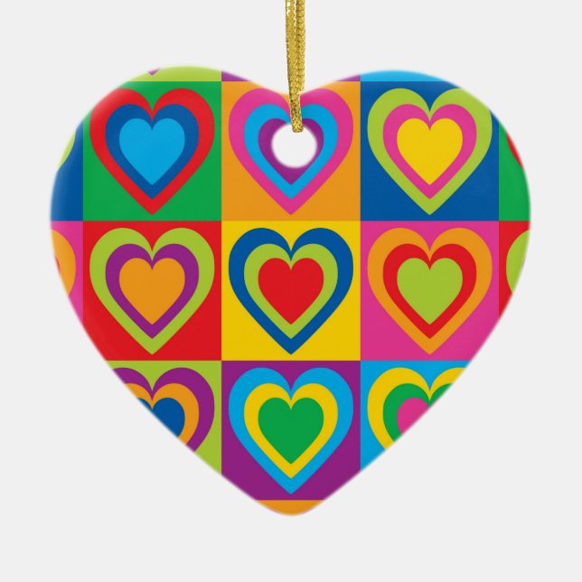 Pop Art Hearts Ceramic Ornament (Front)