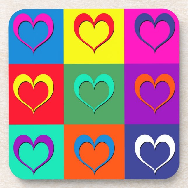 Pop art hearts coaster (Front)