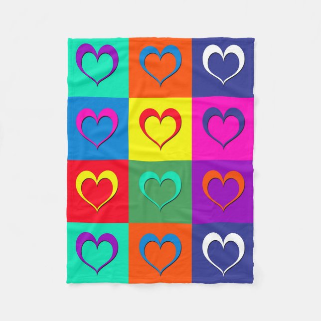 Pop art hearts fleece blanket (Front)