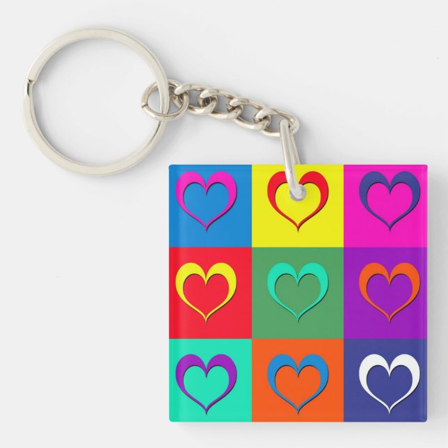 Pop art hearts key ring (Front)