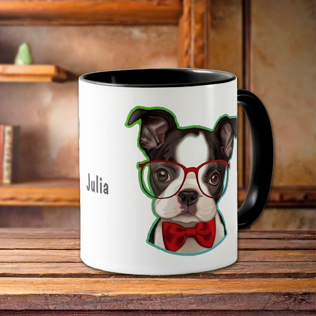 Pop Art Hipster Boston Terrier Dog Mug (Creator Uploaded)