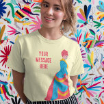 Pop Art Historical Woman in Bustle Dress Custom T-Shirt<br><div class="desc">This graphic tee features an illustration of a 19th century woman in a bustle dress in bright pop art colours of bright blue, hot pink and yellow. This tee is ready to be personalised with your own text. Add a clever slogan or a custom message to create your own one-of-a-kind...</div>