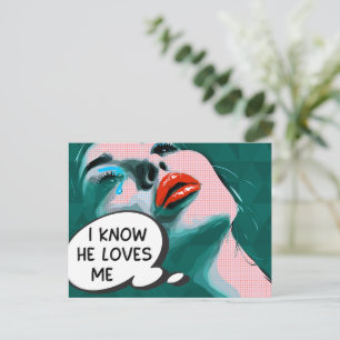 Pop Art I Know He Loves Me Mixed Media Postcard