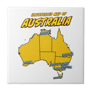 Pop Art Illustrated Australia Ceramic Tile