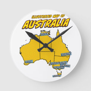 Pop Art Illustrated Australia  Round Clock