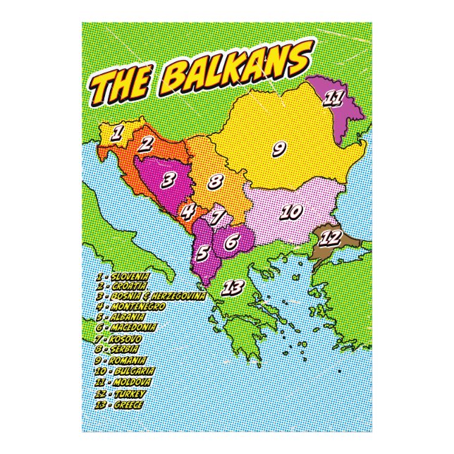Pop Art Illustrated Balkans map Photo Print (Front)