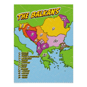 Pop Art Illustrated Balkans map Poster