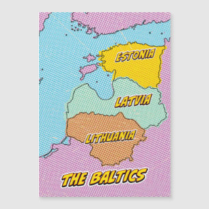 Pop Art Illustrated Baltic States map