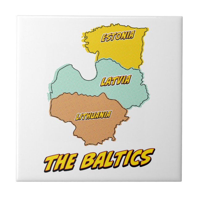 Pop Art Illustrated Baltic States map Ceramic Tile (Front)