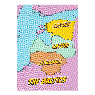 Pop Art Illustrated Baltic States map Photo Print