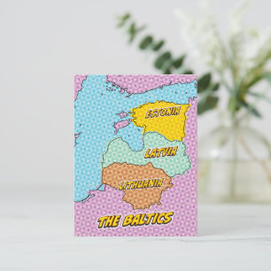 Pop Art Illustrated Baltic States map Postcard