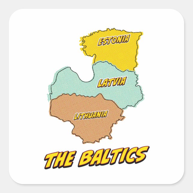 Pop Art Illustrated Baltic States map Square Sticker (Front)