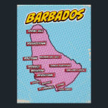 Pop Art Illustrated Barbados map Poster<br><div class="desc">A pop art style map of Barbados with a bright blue background and a dotted pattern.</div>