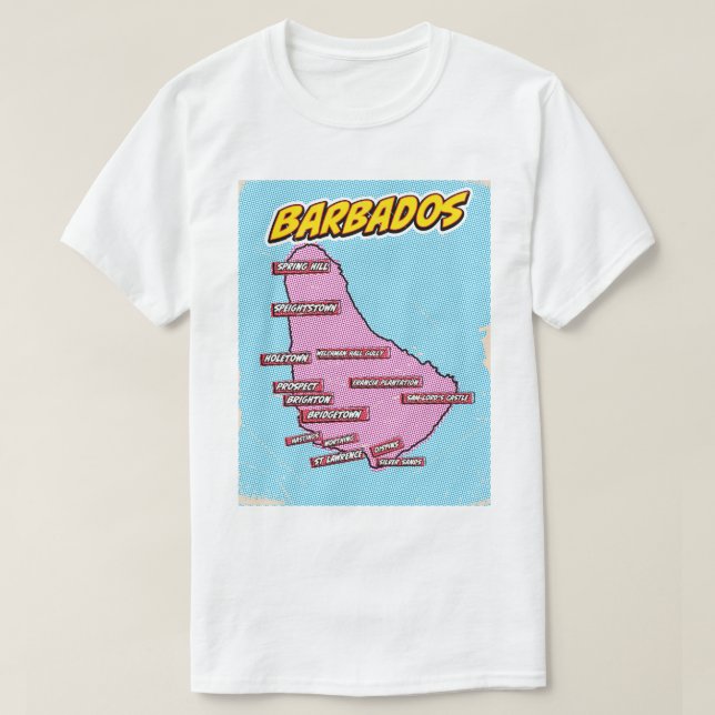 Pop Art Illustrated Barbados map T-Shirt (Design Front)