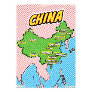 Pop Art Illustrated China map Photo Print