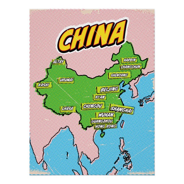 Pop Art Illustrated China map Poster (Front)