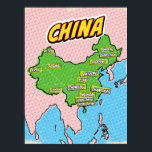 Pop Art Illustrated China map Poster<br><div class="desc">Pop Art Illustrated China asian map in a beautiful vintage worn style.</div>
