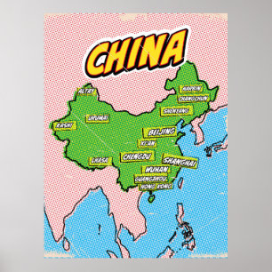 Pop Art Illustrated China map Poster