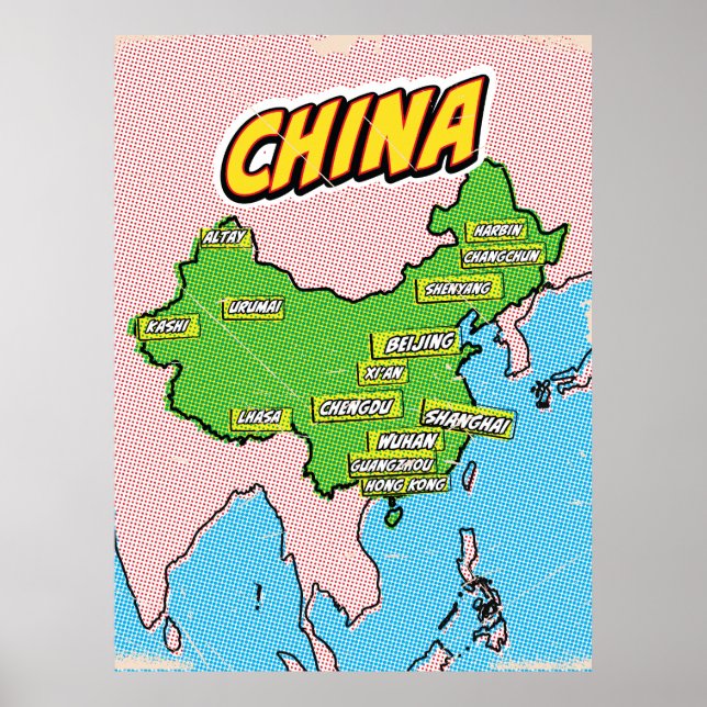 Pop Art Illustrated China map Poster (Front)