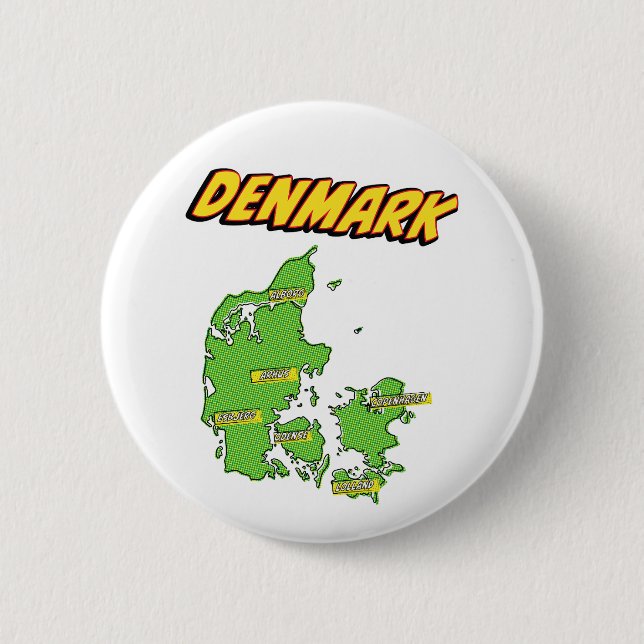 Pop Art Illustrated Denmark map 6 Cm Round Badge (Front)