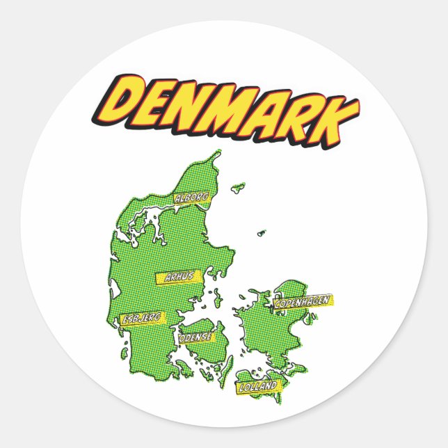 Pop Art Illustrated Denmark map Classic Round Sticker (Front)