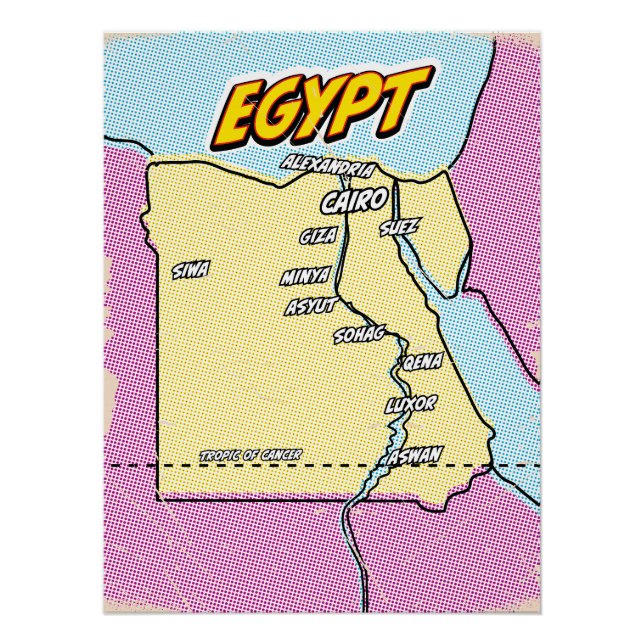 Pop Art Illustrated Egypt map Poster (Front)