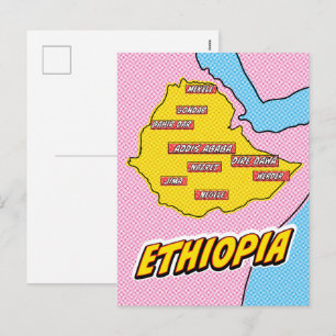 Pop Art Illustrated Ethiopia map Holiday Postcard