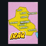 Pop Art Illustrated Iraq map Photo Print<br><div class="desc">This visually striking map of Iraq is a fusion of geography and pop art. Bold colours,  iconic imagery,  and playful typography come together to create a unique and captivating piece.</div>