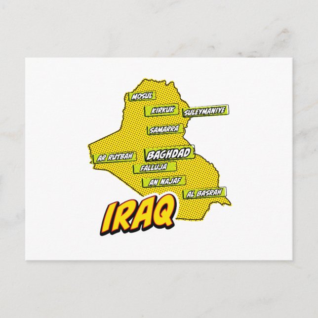 Pop Art Illustrated Iraq map Postcard (Front)