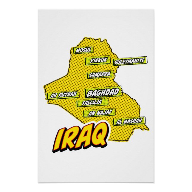 Pop Art Illustrated Iraq map Poster (Front)
