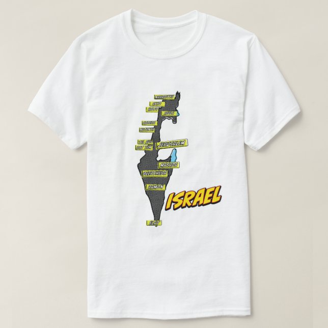 Pop Art Illustrated Israel map T-Shirt (Design Front)