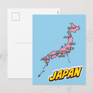 Pop Art Illustrated Japan map Holiday Postcard