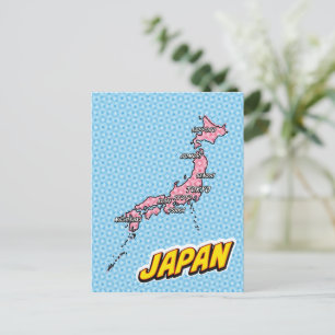 Pop Art Illustrated Japan map Postcard