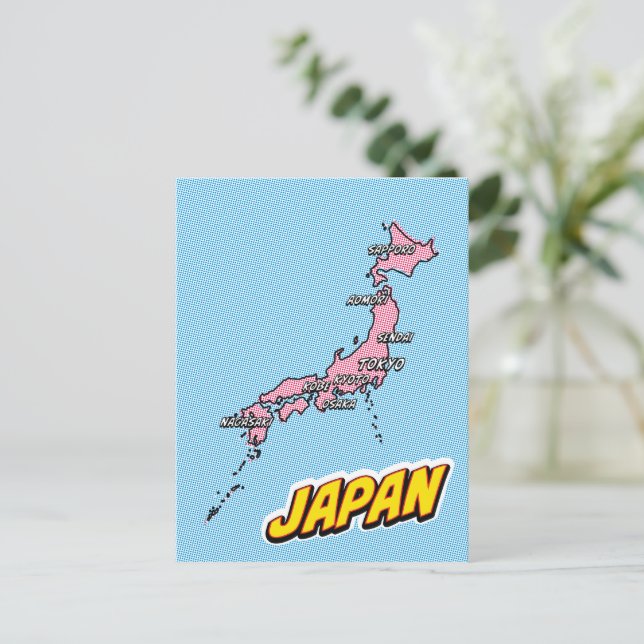 Pop Art Illustrated Japan map Postcard (Standing Front)