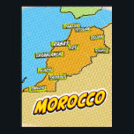 Pop Art Illustrated Morocco map Poster<br><div class="desc">Pop Art Illustrated Morocco African map in a beautiful vintage worn style.</div>