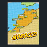 Pop Art Illustrated Morocco map Poster<br><div class="desc">Pop Art Illustrated Morocco African map in a beautiful vintage worn style.</div>