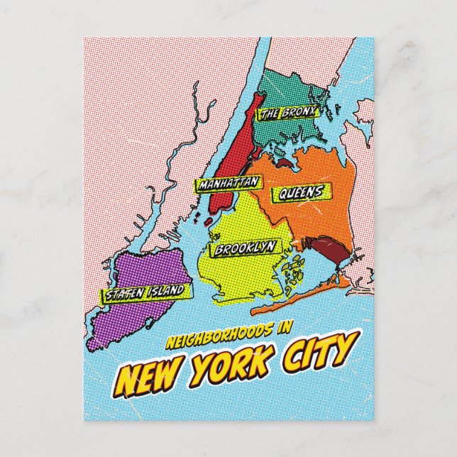 Pop Art Illustrated New York City map Holiday Postcard (Front)