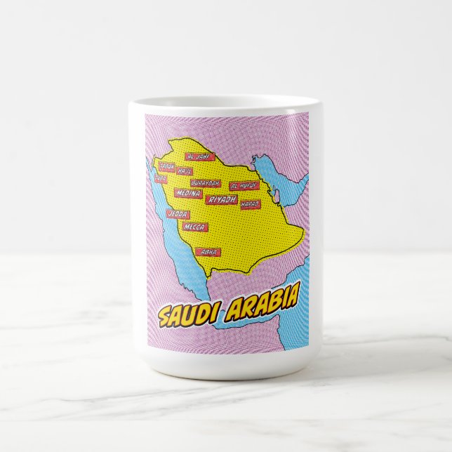 Pop Art Illustrated Saudi Arabia map Coffee Mug (Center)