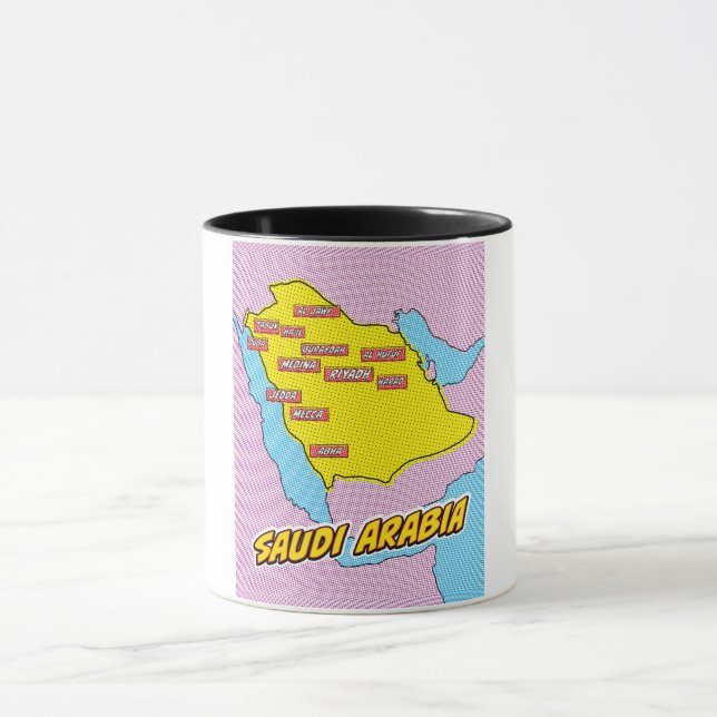 Pop Art Illustrated Saudi Arabia map Mug (Center)