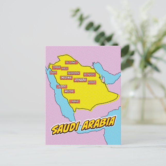 Pop Art Illustrated Saudi Arabia map Postcard (Standing Front)