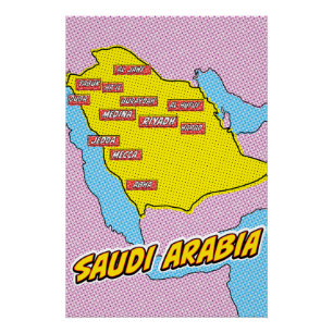 Pop Art Illustrated Saudi Arabia map Poster