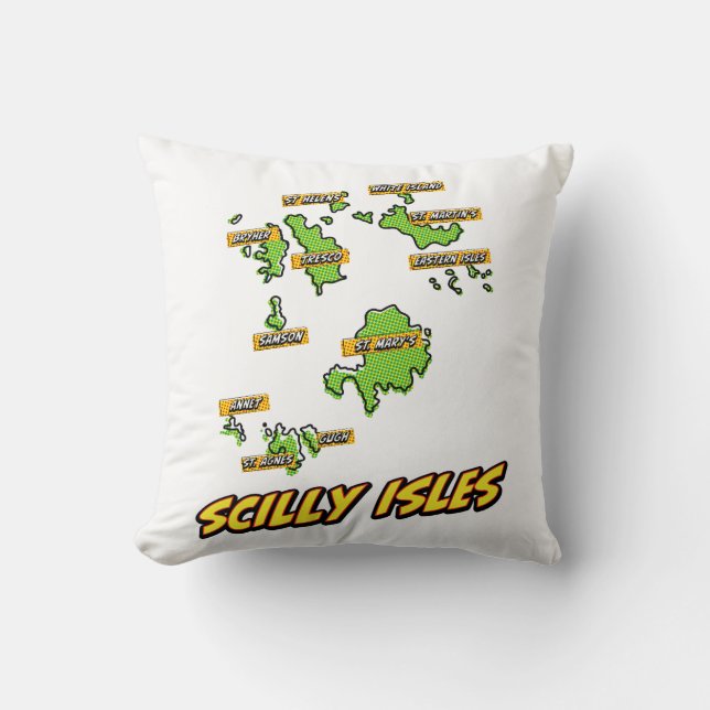 Pop Art Illustrated Scilly Isles map Cushion (Front)