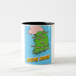 Pop Art Illustrated South Korea map Two-Tone Coffee Mug