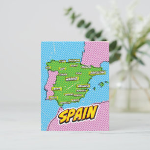 Pop Art Illustrated Spain map Postcard