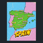 Pop Art Illustrated Spain map Poster<br><div class="desc">Pop Art Illustrated Spain European map in a beautiful vintage worn style.</div>