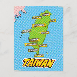Pop Art Illustrated Taiwan map Postcard