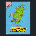 Pop Art Illustrated Taiwan map Poster<br><div class="desc">Pop Art Illustrated Taiwan asian map in a beautiful vintage worn style.</div>